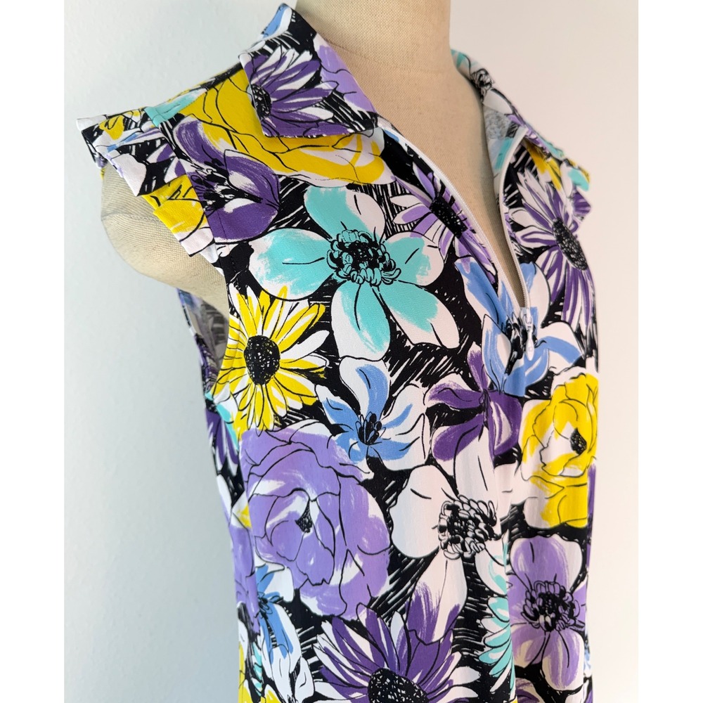 IBKUL Medeline Lavender Multi Floral Sleeveless Dress Golf Zip Pockets UPF 50+ - Picture 3 of 9